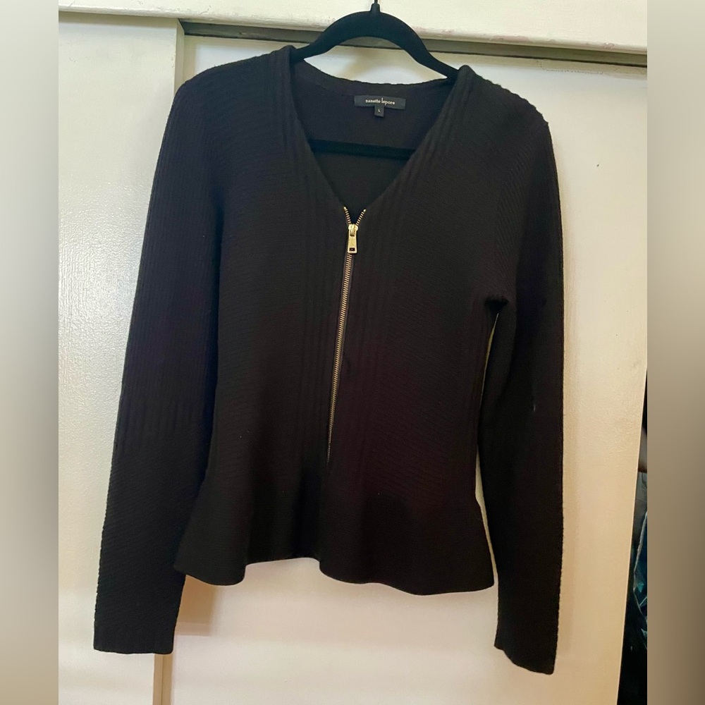 Nanette Lepore Black Zipper Cardigan